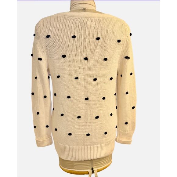 Ann Taylor LOFT Bobble Knit Polka Dot Sweater Boat Neck Cream & Black Large - Picture 7 of 11